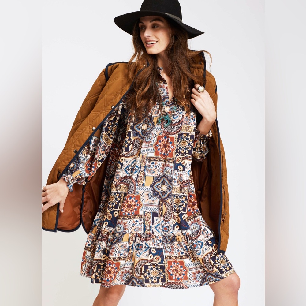 Tyler böe patchwork Bohemian Print Long Sleeve Dress
